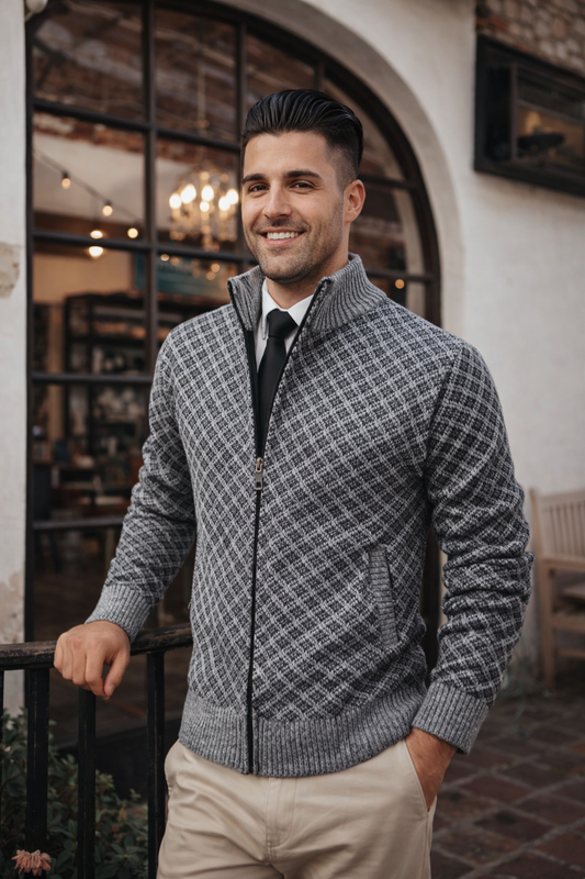 Herren Strickcardigan Reißverschluss Stehkragen Waffelstruktur Komfort Alltag