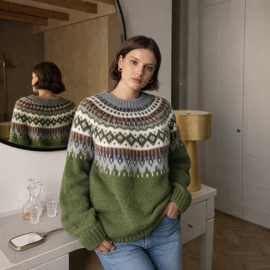 Damen Strickpullover Rundhals Muster Warm Komfort Winter Alltag