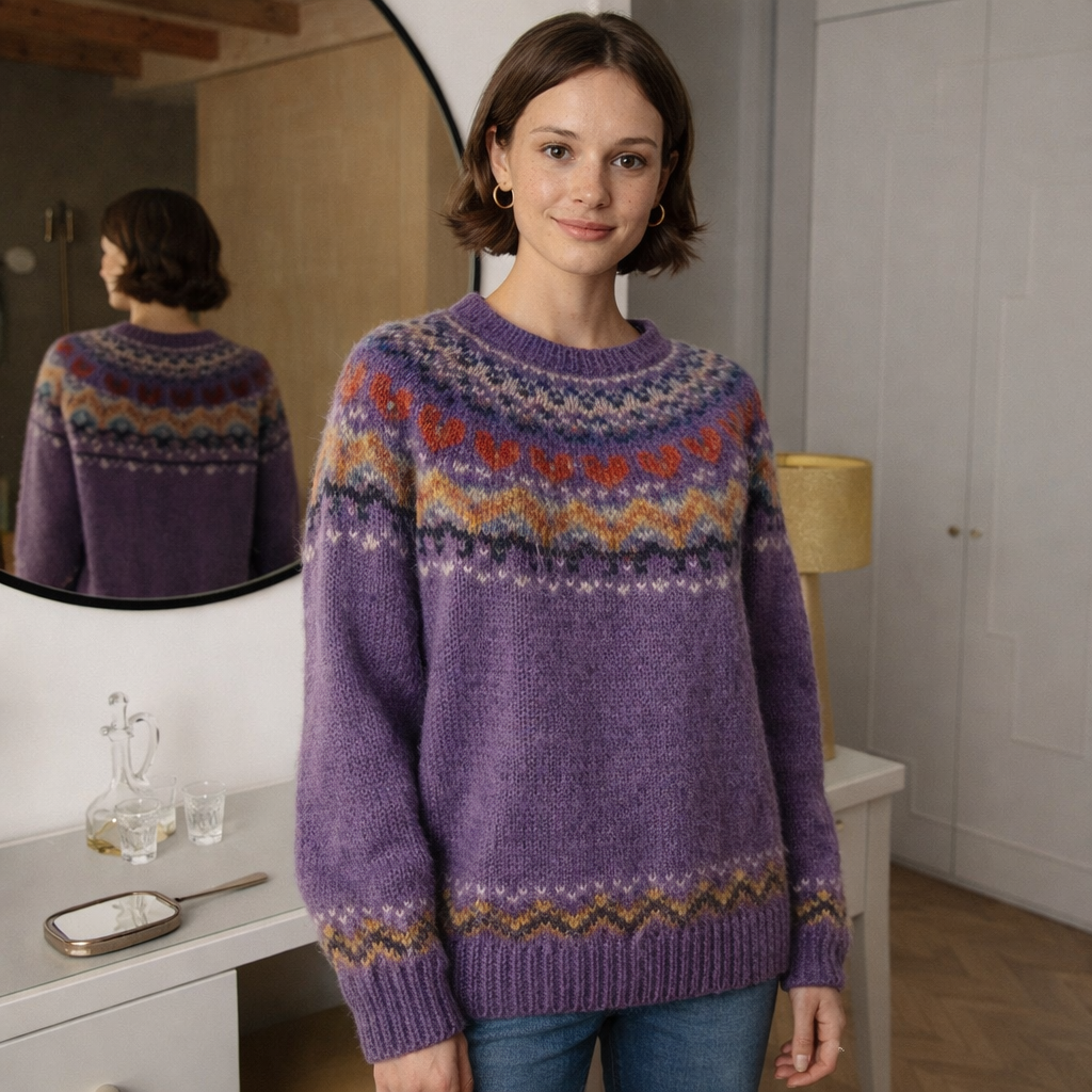 Damen Strickpullover Rundhals Muster Warm Komfort Winter Alltag