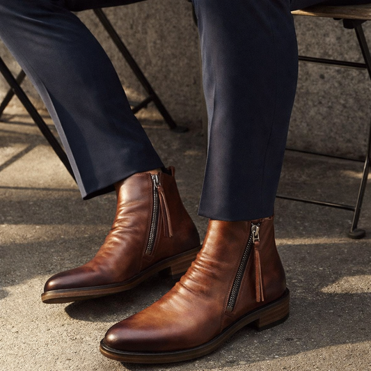 Herren Chelsea Boots Leder Schlupfstiefel Elastisch Komfort Alltag Elegant