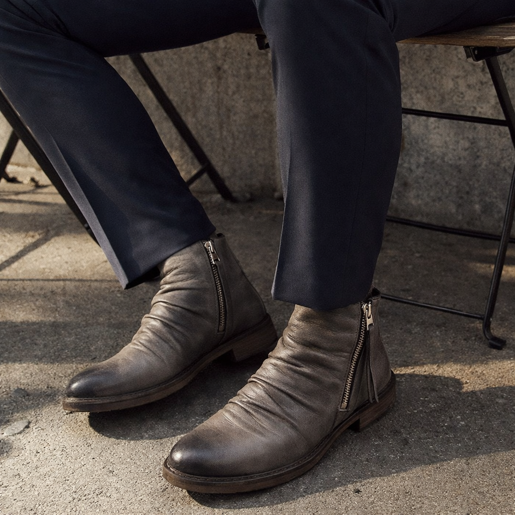 Herren Chelsea Boots Leder Schlupfstiefel Elastisch Komfort Alltag Elegant