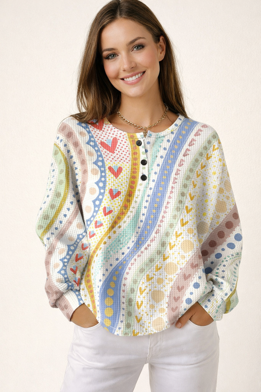 Damen Pullover Waffelstrick Langarm warme lockere bequeme weiche Passform
