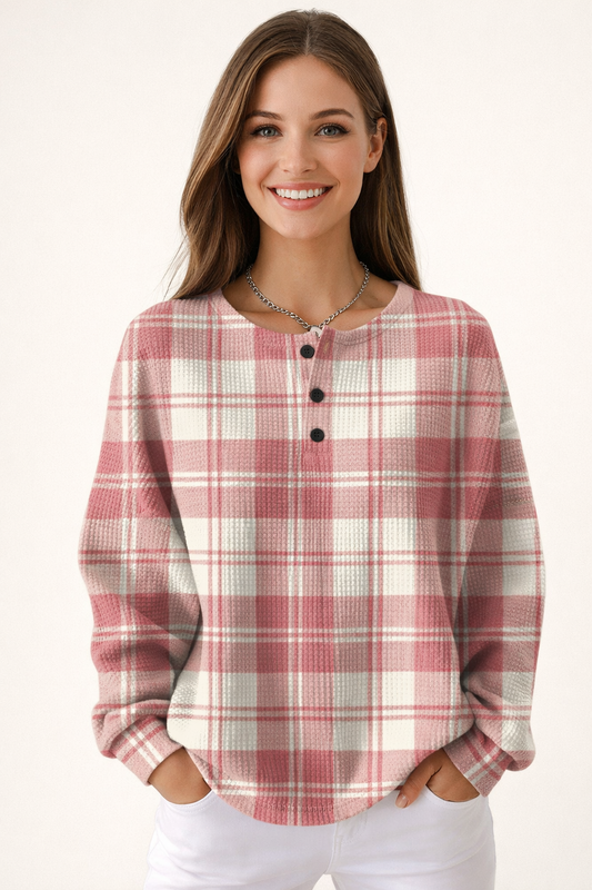 Damen Pullover Waffelstrick Langarm warme lockere bequeme weiche Passform