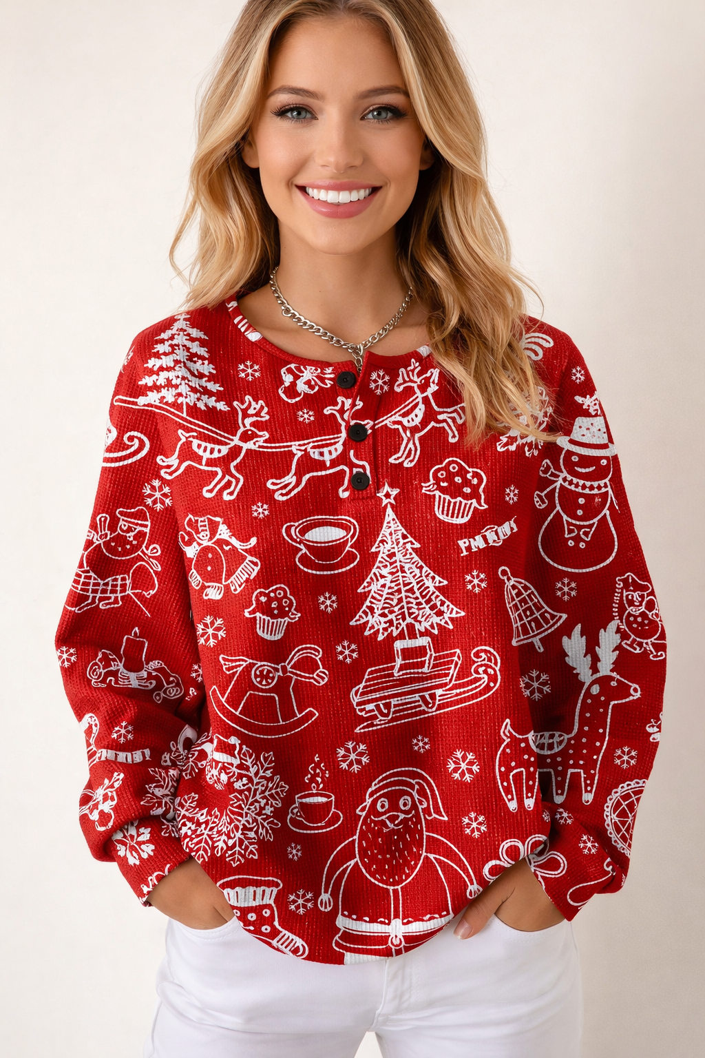 Damen Pullover Waffelstrick Langarm warm