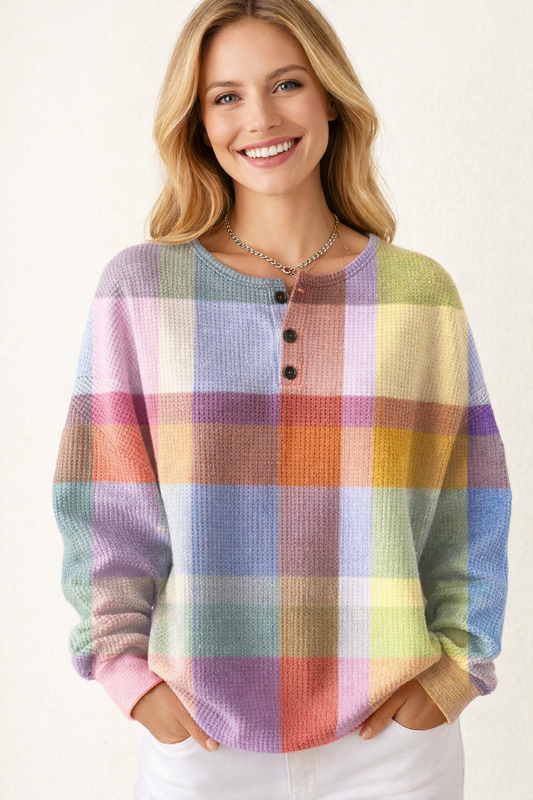 Damen Pullover Waffelstrick Langarm warme lockere bequeme weiche Passform