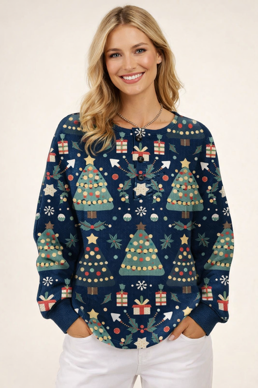 Damen Pullover Waffelstrick Langarm warme lockere bequeme weiche Passform