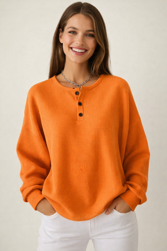 Damen Pullover Waffelstrick Langarm lose warme bequeme Passform