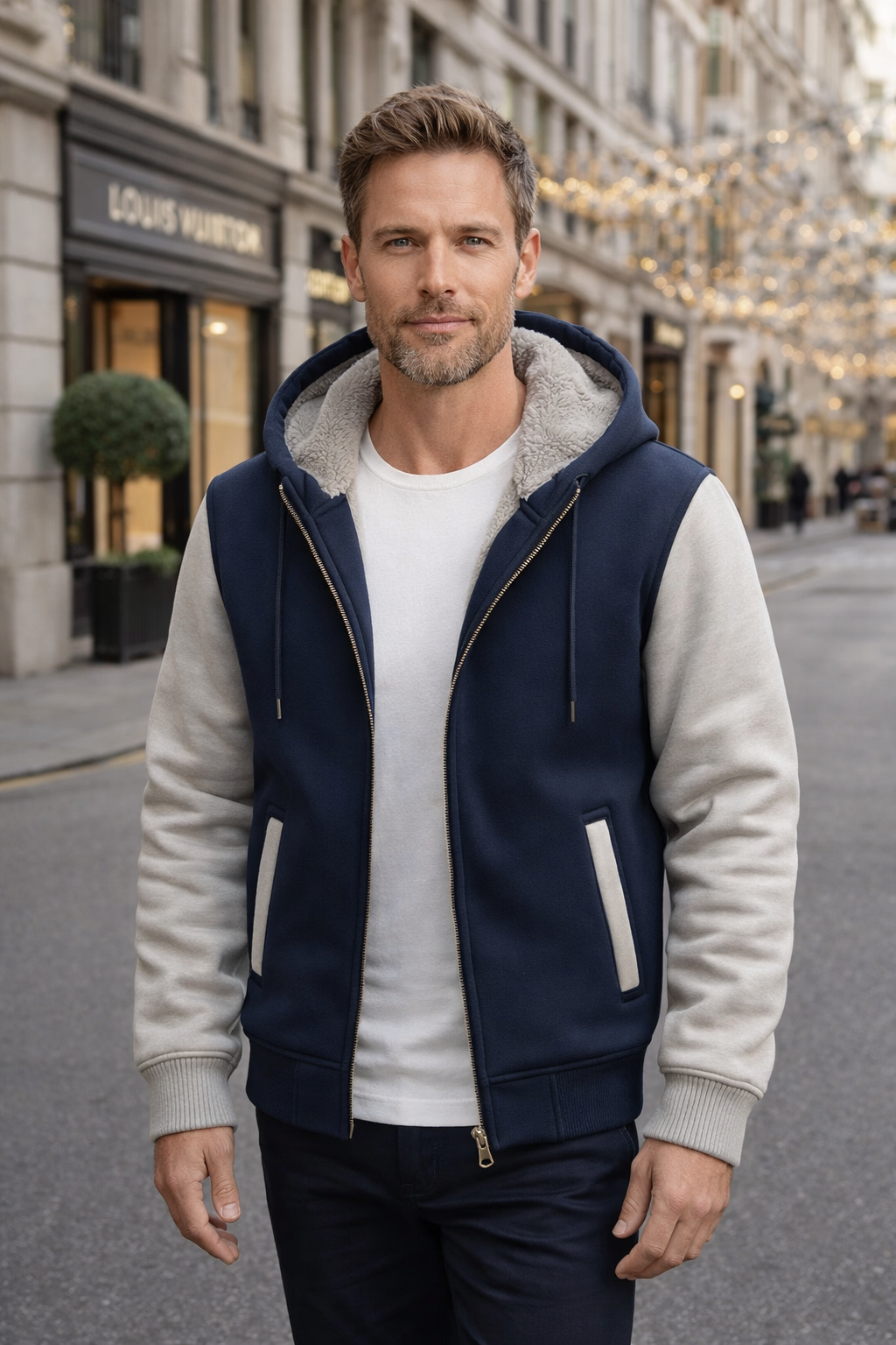 Herren Kapuzenjacke normale Passform Reißverschluss bequem warm Rippbündchen Alltag