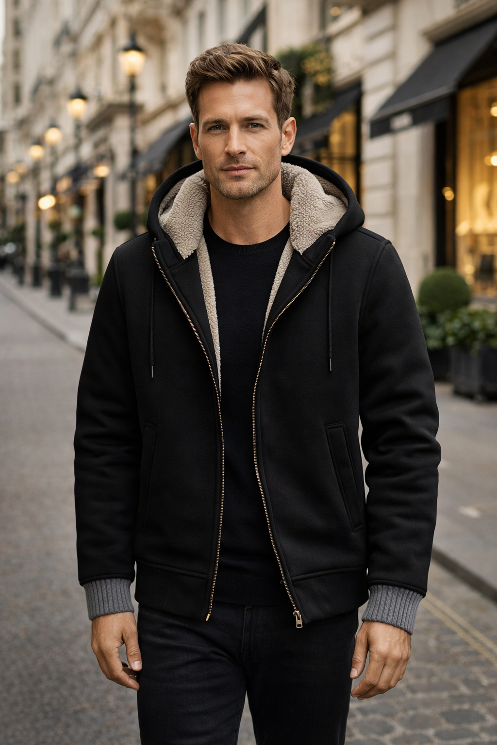Herren Kapuzenjacke normale Passform Reißverschluss bequem warm Rippbündchen Alltag
