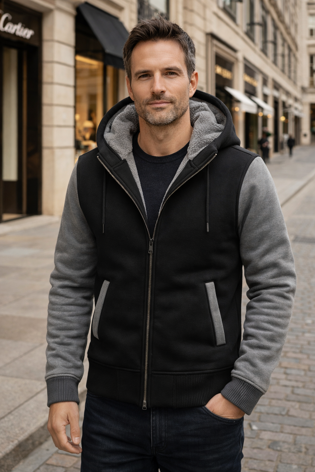Herren Kapuzenjacke normale Passform Reißverschluss bequem warm Rippbündchen Alltag
