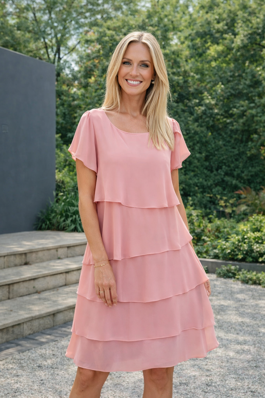 Damenkleid knielang Rüschen locker kurz