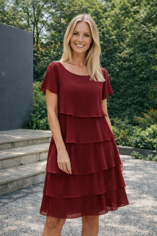 Damenkleid knielang Rüschen locker kurz