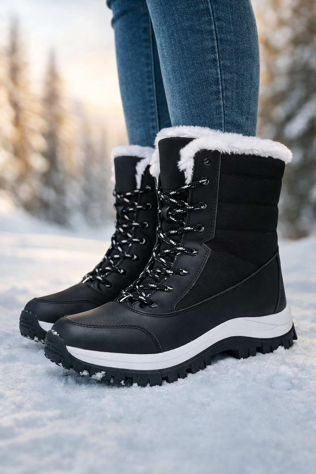 Damen Winterstiefel wasserdicht rutschfest gefüttert solide warme Mikrofaser