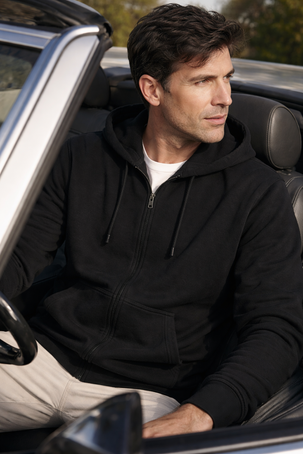 Herren Kapuzen Sweatjacke Bio-Baumwolle Reißverschluss bequeme warme normale Passform