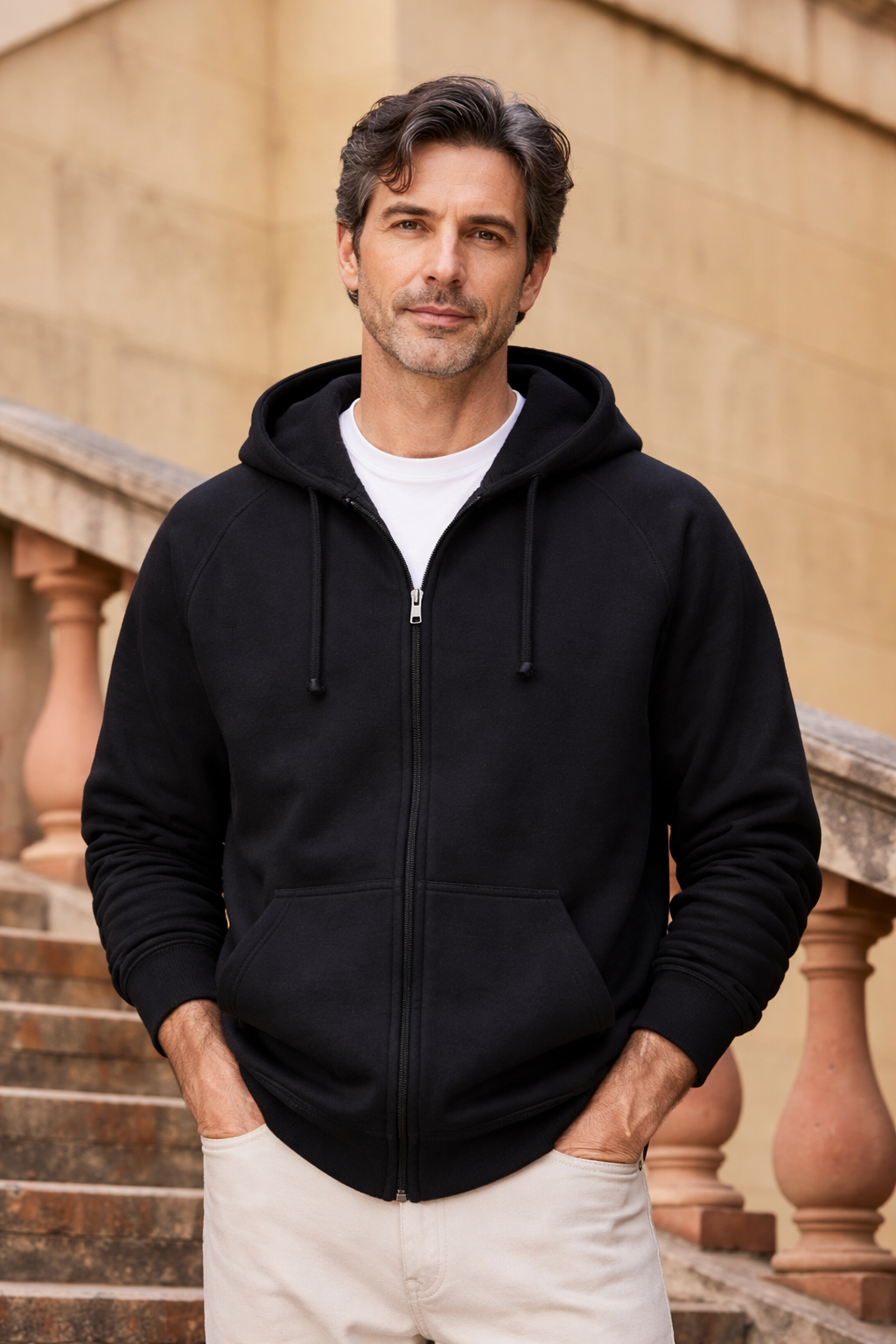 Herren Kapuzen Sweatjacke Bio-Baumwolle Reißverschluss bequeme warme normale Passform