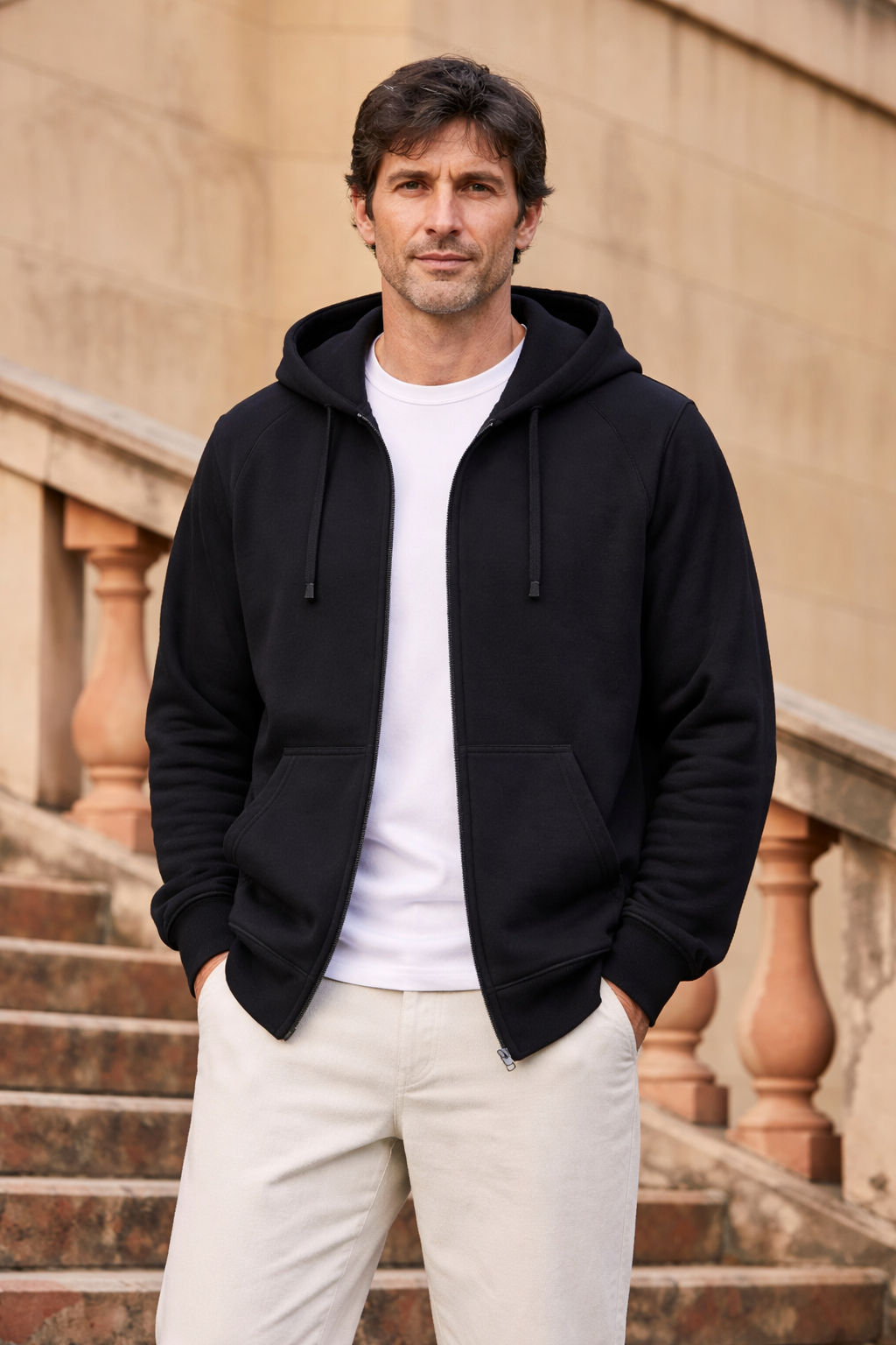 Herren Kapuzen Sweatjacke Bio-Baumwolle Reißverschluss bequeme warme normale Passform