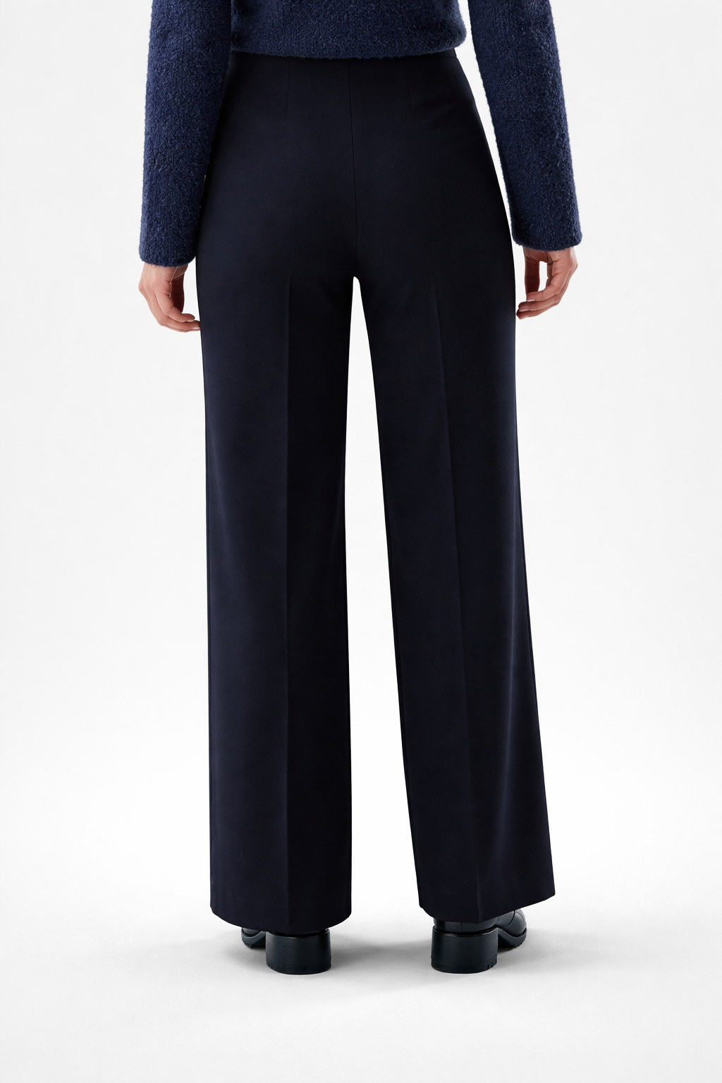 Damenhose hohe Taille weites Bein Bügelfalten, Stretch elegante Passform