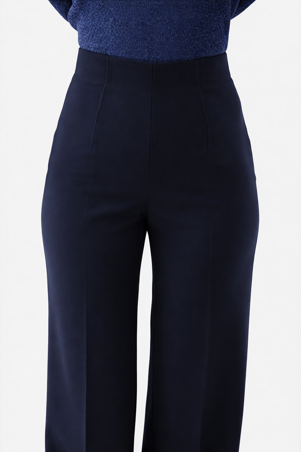 Damenhose hohe Taille weites Bein Bügelfalten, Stretch elegante Passform