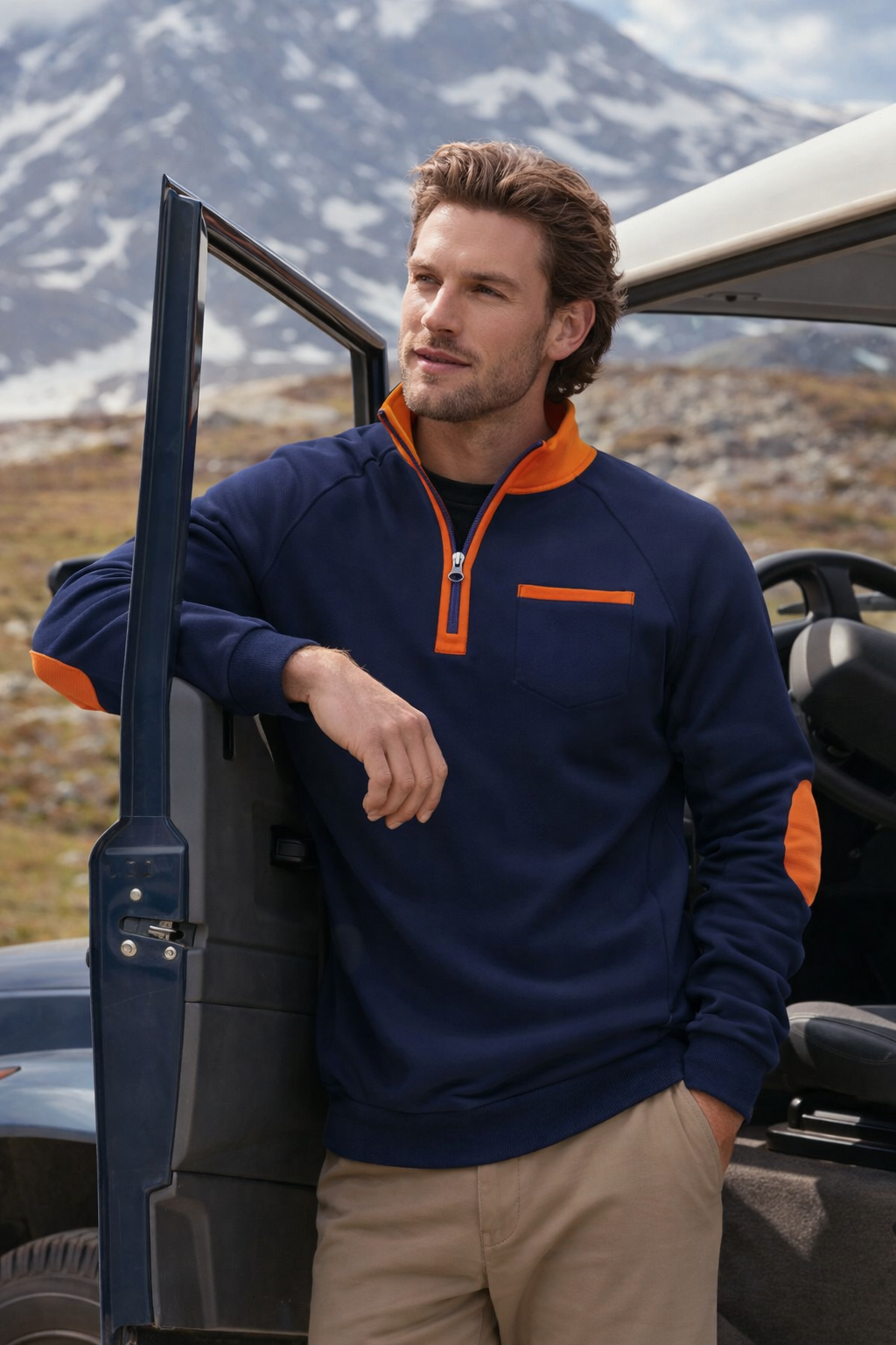 Herren Pullover halber Reißverschluss Stehkragen bequem warm atmungsaktiv normale Passform