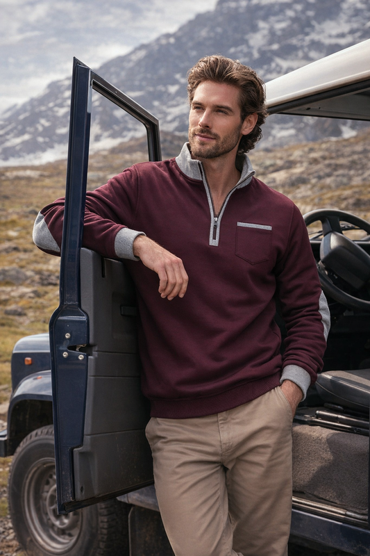 Herren Pullover halber Reißverschluss Stehkragen bequem warm atmungsaktiv normale Passform