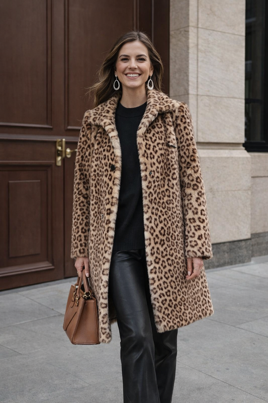 Damen Midijacke Leopardenmuster