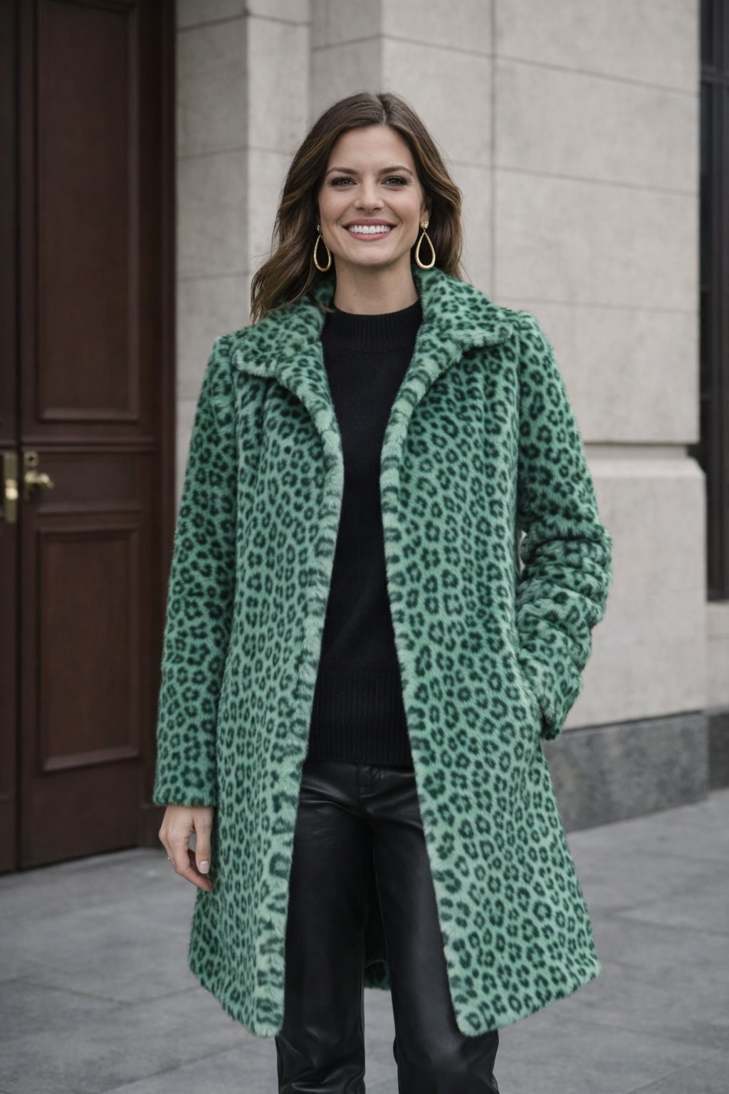 Damen Midijacke Leopardenmuster