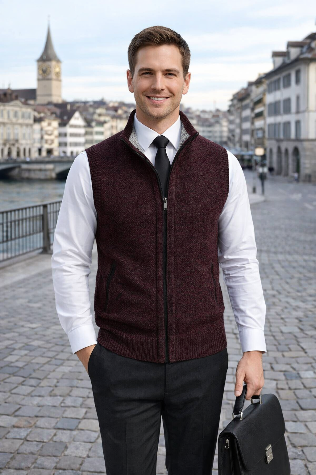 Herren Gilet Reißverschluss elegant minimalistisch gepflegte Passform