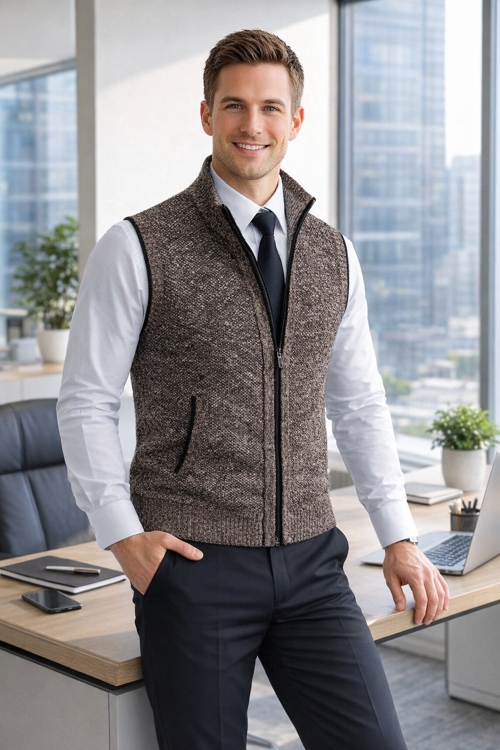Herren Gilet Reißverschluss elegant minimalistisch gepflegte Passform
