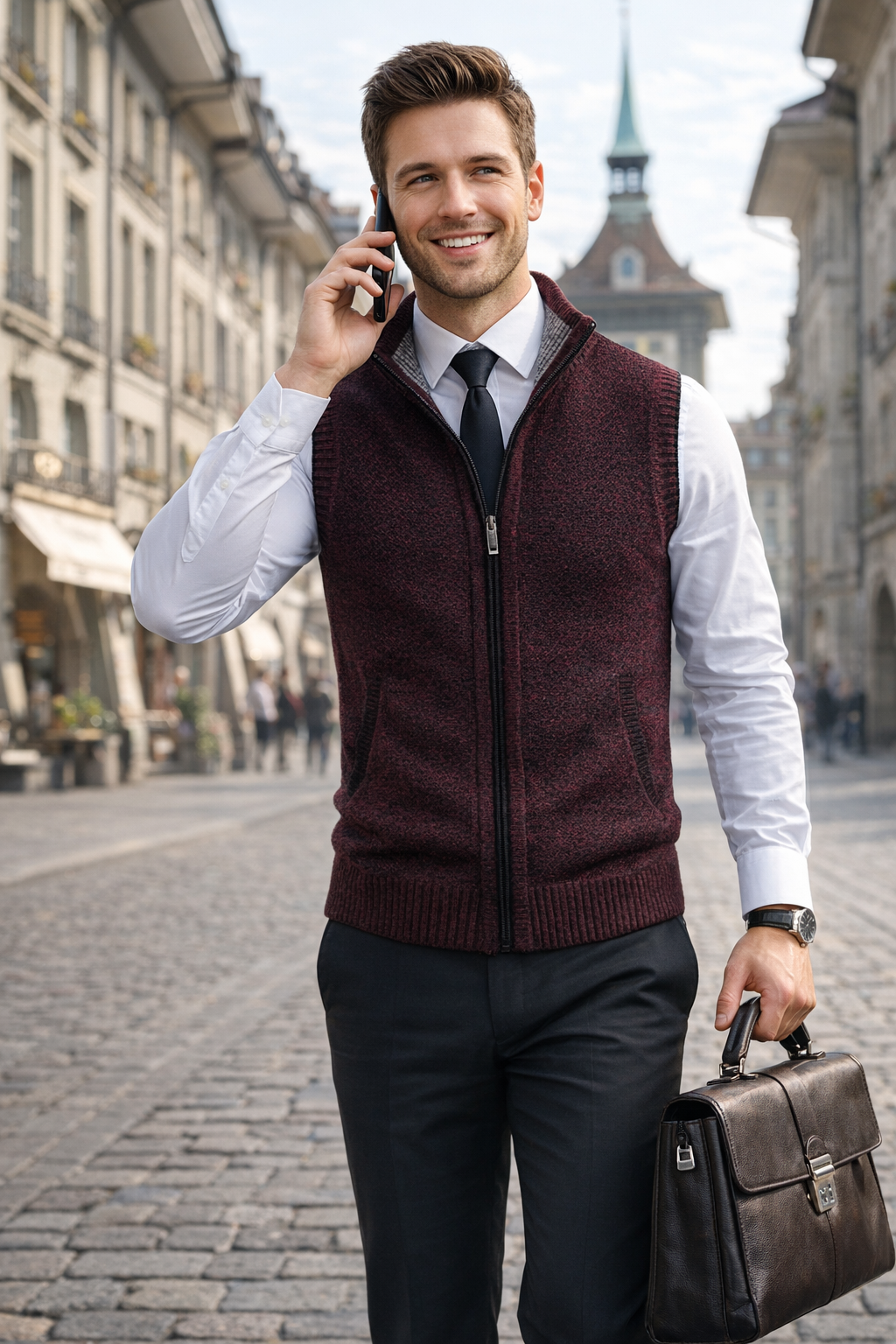 Herren Gilet Reißverschluss elegant minimalistisch gepflegte Passform