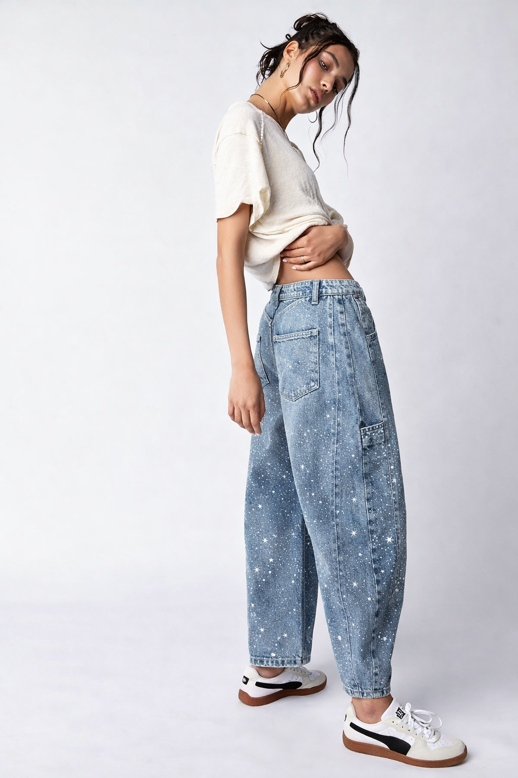 Damenjeans Balloon Fit mit Tischlerdetails, große Größe