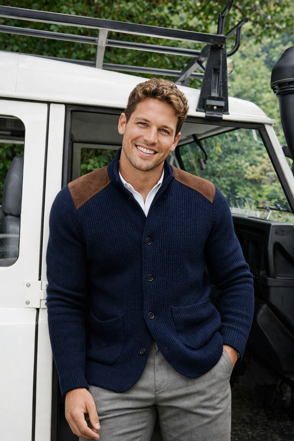 Herren Blazer Strickoptik, strukturiert, bequem, klassische Passform, Taschen