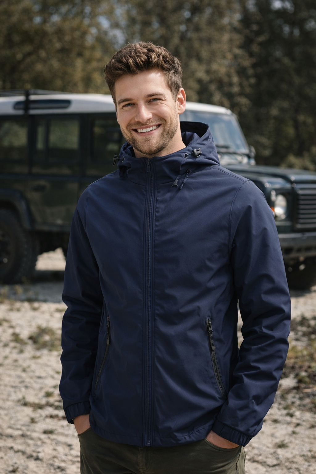 Wasserdichte Outdoorjacke mit Kapuze und Reißverschluss, atmungsaktiv, funktional  Beschreibung: