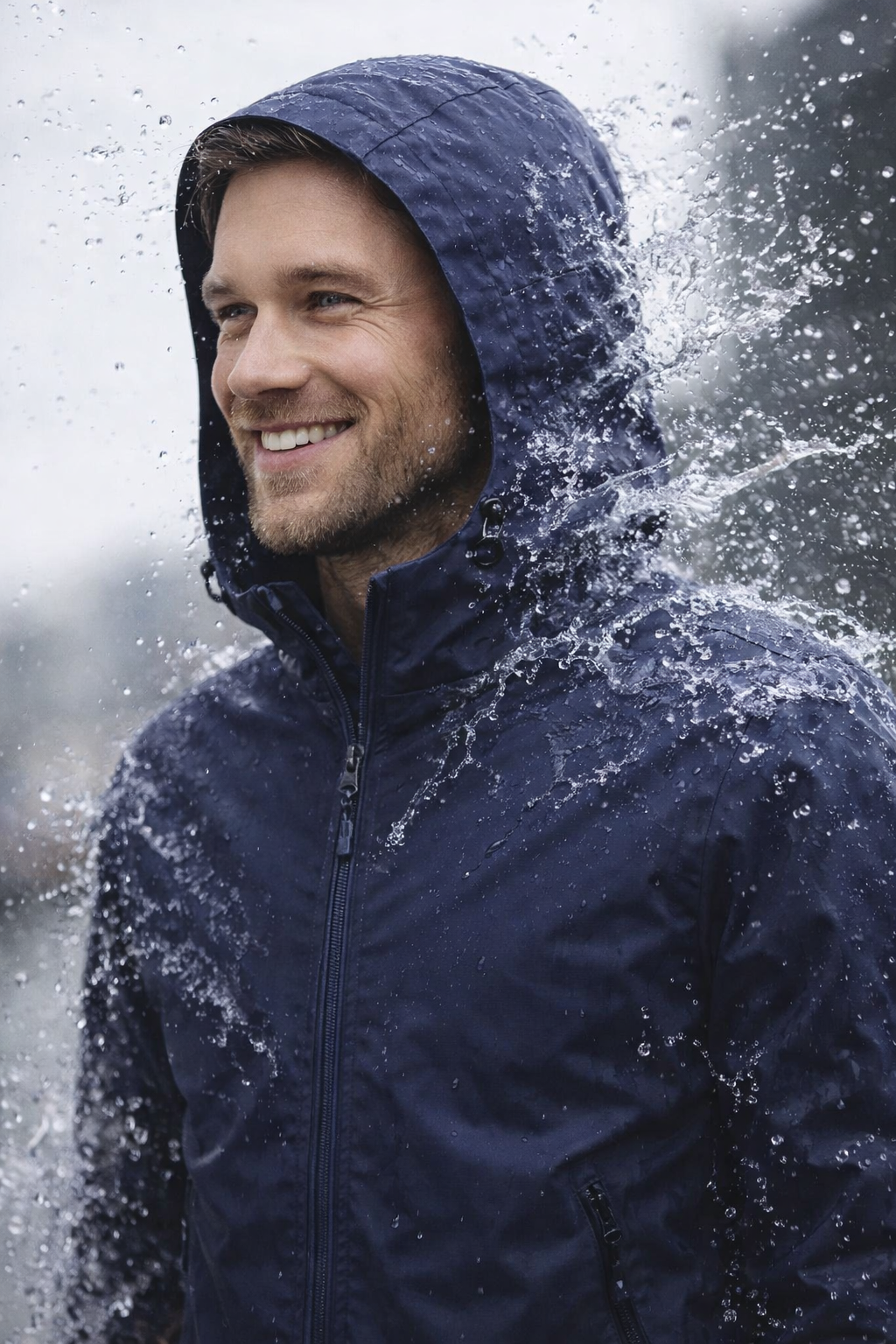 Wasserdichte Outdoorjacke mit Kapuze und Reißverschluss, atmungsaktiv, funktional  Beschreibung: