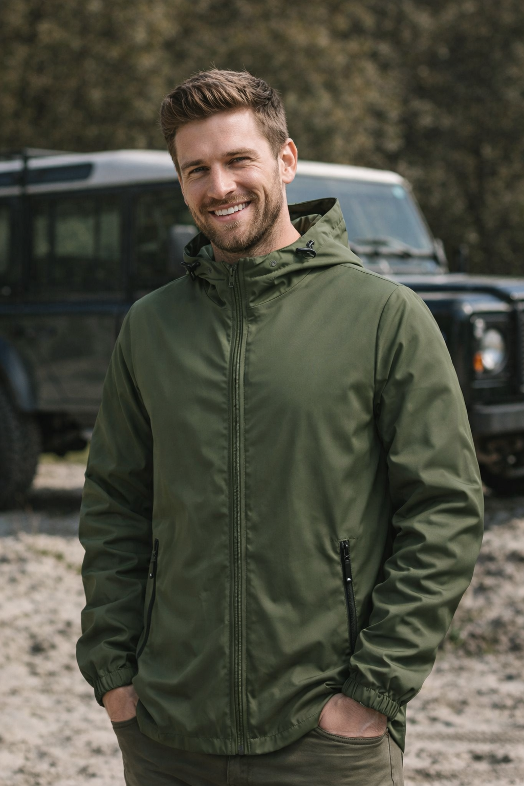 Wasserdichte Outdoorjacke mit Kapuze und Reißverschluss, atmungsaktiv, funktional  Beschreibung: