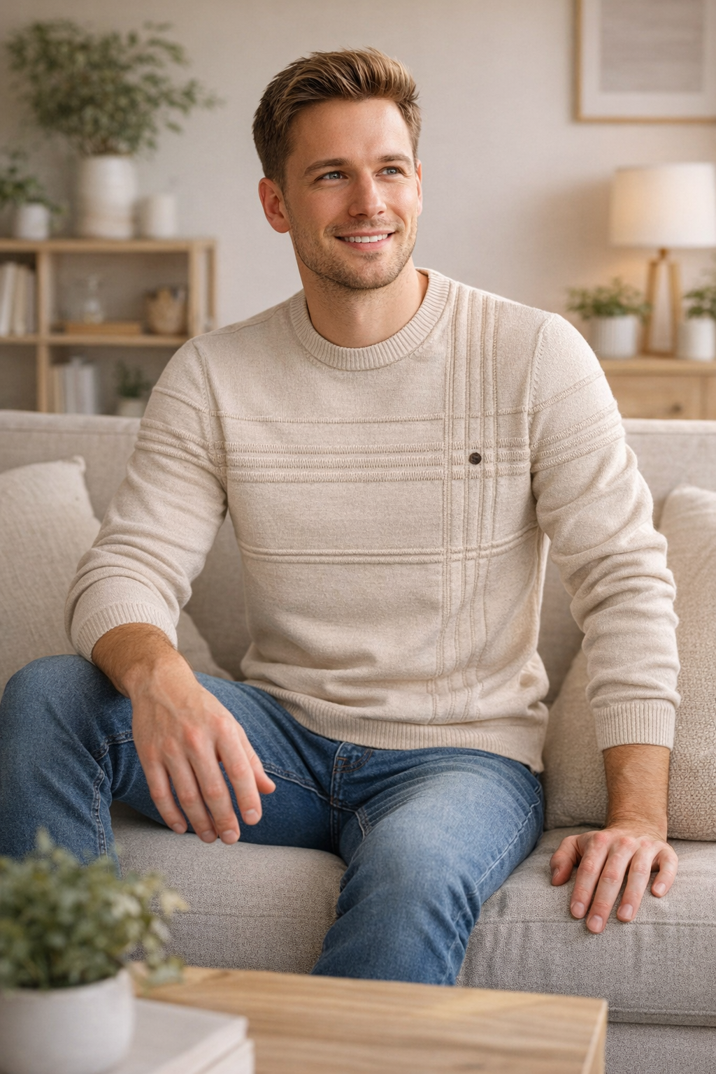 Herren Baumwollpullover, klassische Passform, weich, warm, Rundhalsausschnitt