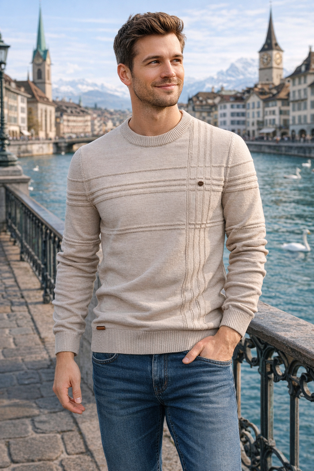 Herren Baumwollpullover, klassische Passform, weich, warm, Rundhalsausschnitt