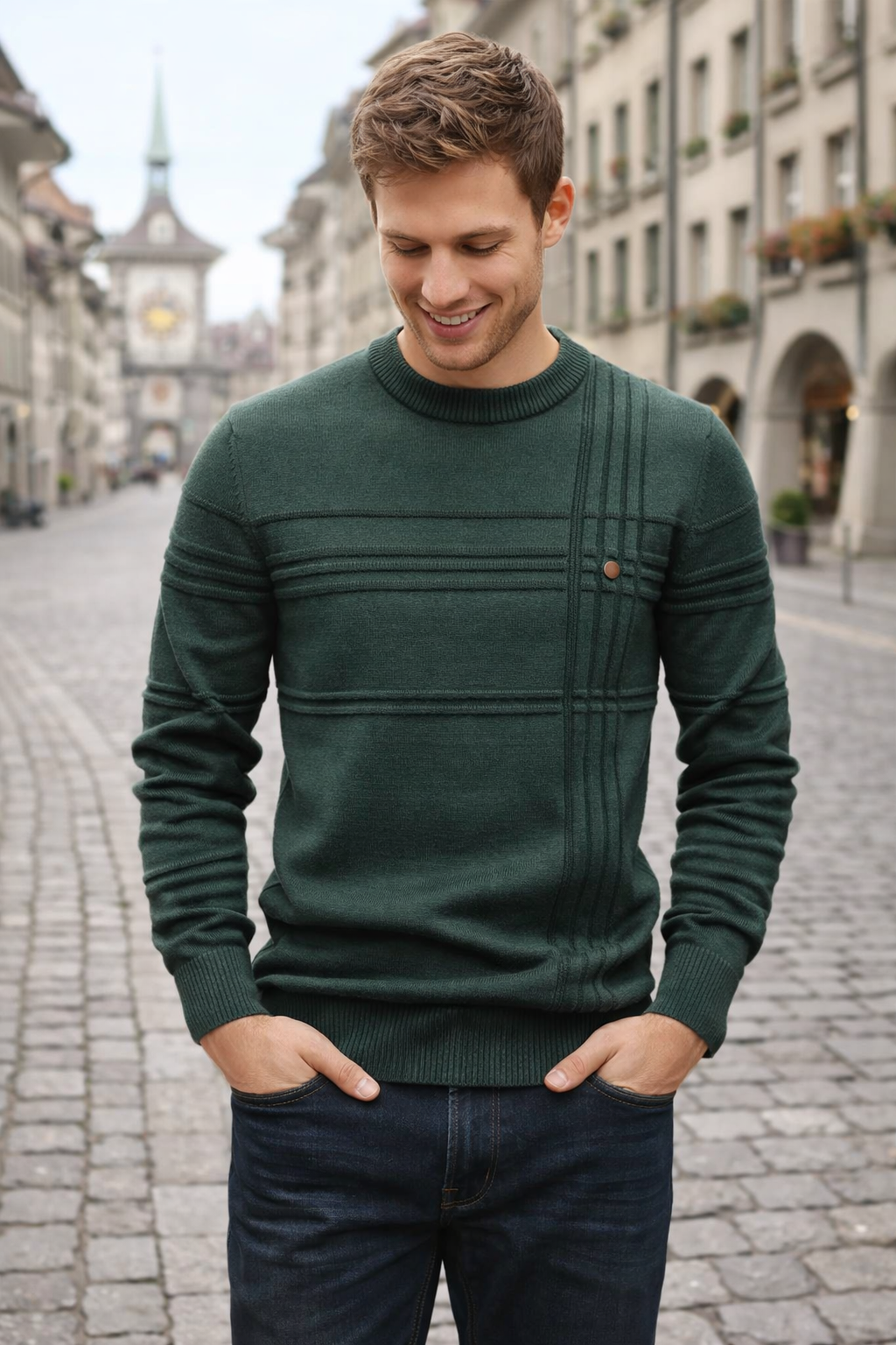 Herren Baumwollpullover, klassische Passform, weich, warm, Rundhalsausschnitt