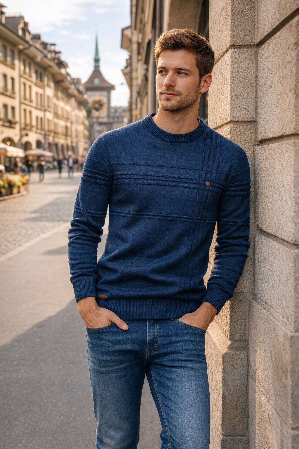 Herren Baumwollpullover, klassische Passform, weich, warm, Rundhalsausschnitt