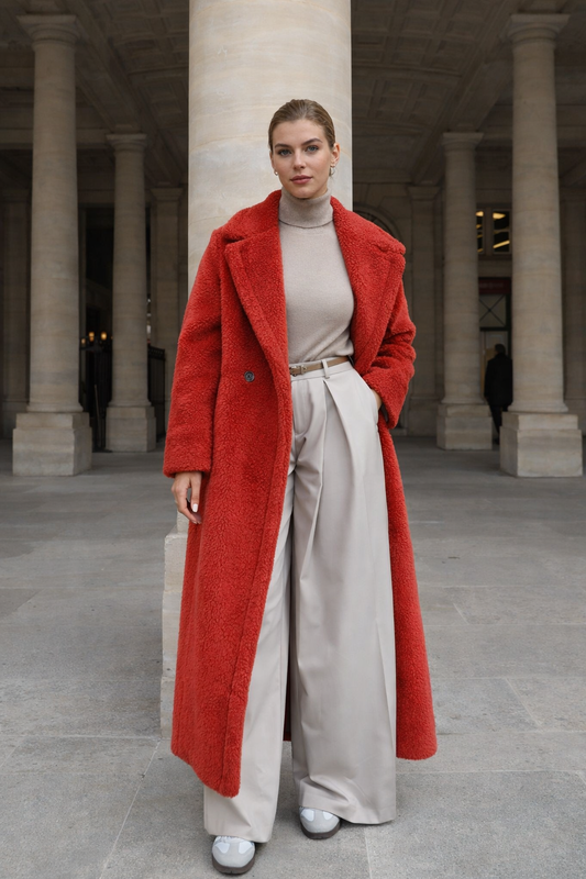 Damen Teddy Fleecejacke langer übergroßer Reverskragen, weicher, warmer, lockerer Schnitt