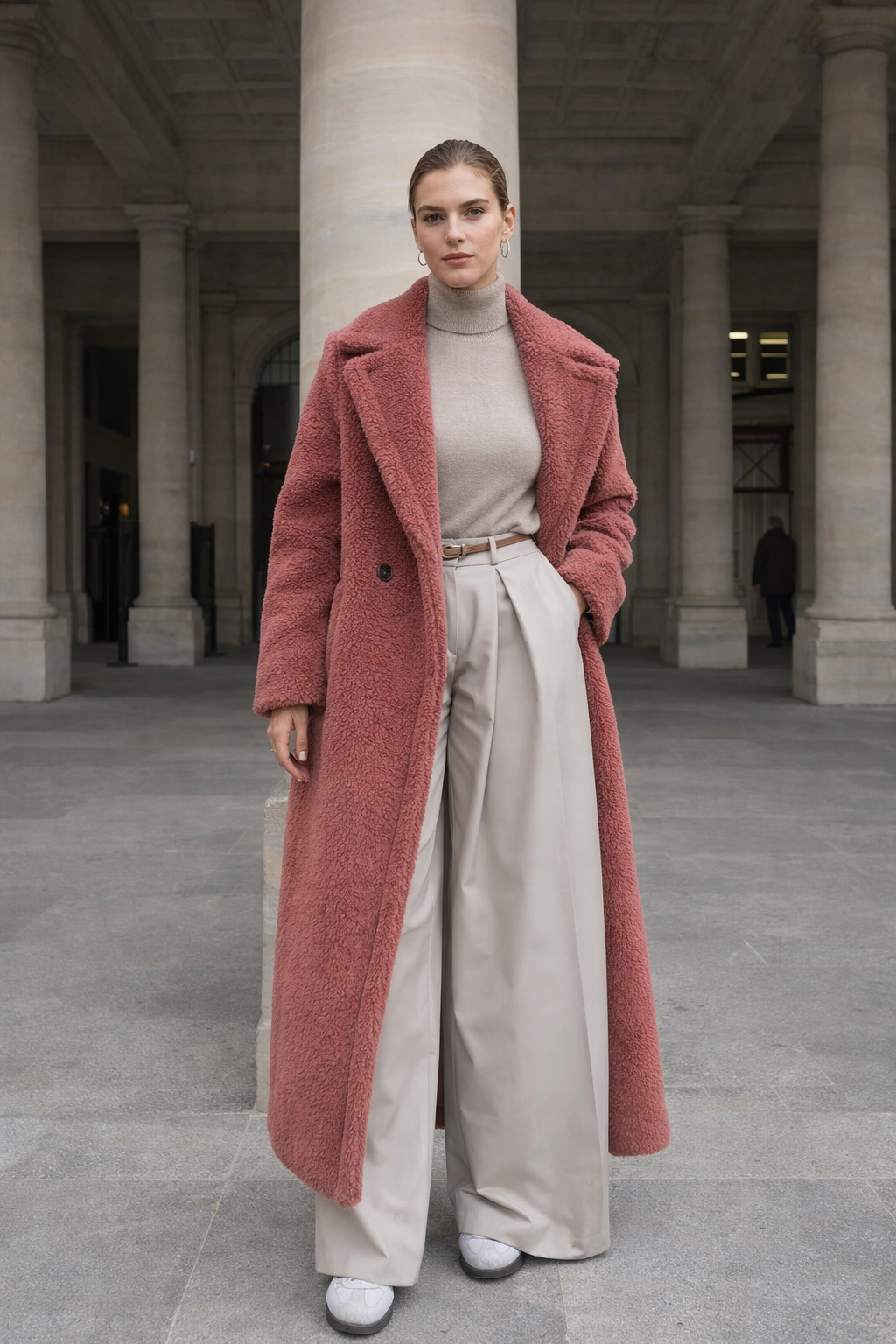 Damen Teddy Fleecejacke langer übergroßer Reverskragen, weicher, warmer, lockerer Schnitt