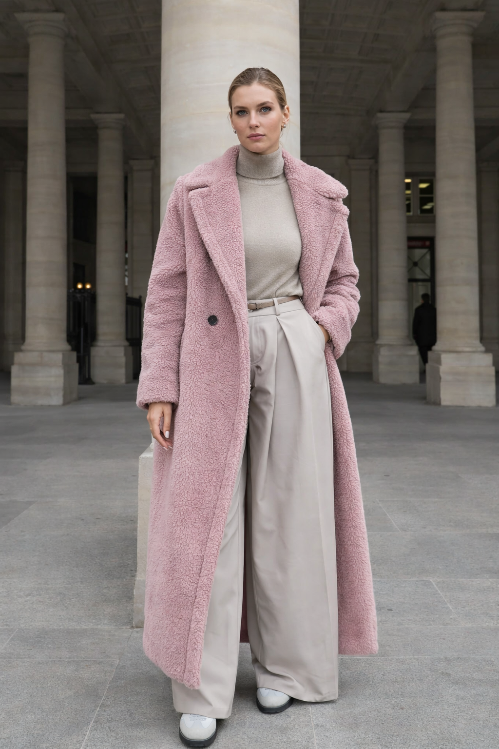 Damen Teddy Fleecejacke langer übergroßer Reverskragen, weicher, warmer, lockerer Schnitt