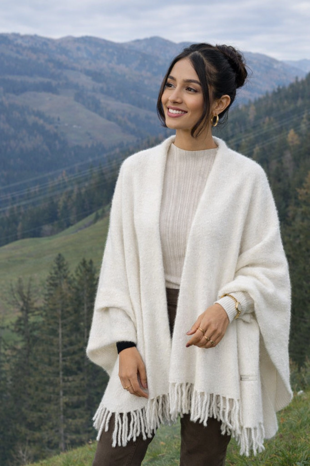 Damen Schalmantel Strickwaren Langarm weiches Grau, schwarz und Weiß, lässiger Stil, Übergang und Winter