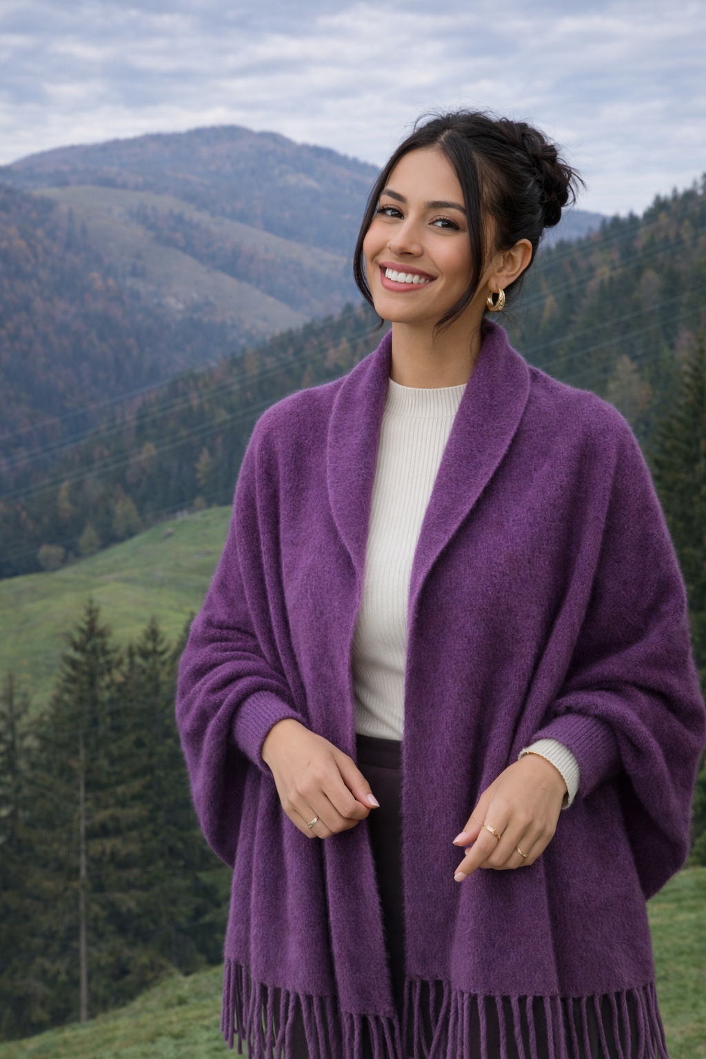 Damen Schalmantel Strickwaren Langarm weiches Grau, schwarz und Weiß, lässiger Stil, Übergang und Winter