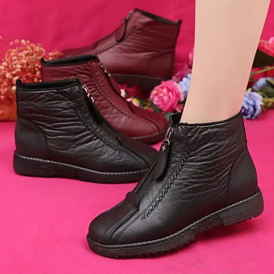 Damen Reißverschluss Slip gefütterte Stiefeletten solide bequem wasserdicht