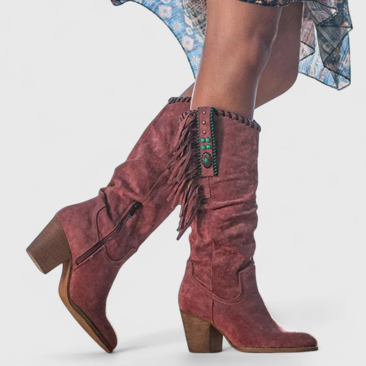 Damenstiefel Vintage Reißverschluss Schnürung rutschfester Absatz bequem