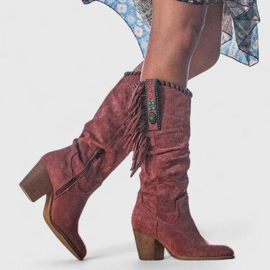 Damenstiefel Vintage Reißverschluss Schnürung rutschfester Absatz bequem