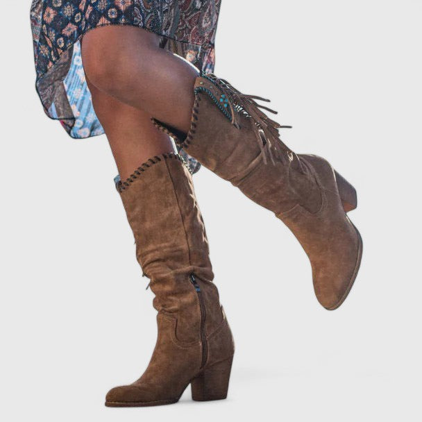 Damenstiefel Vintage Reißverschluss Schnürung rutschfester Absatz bequem