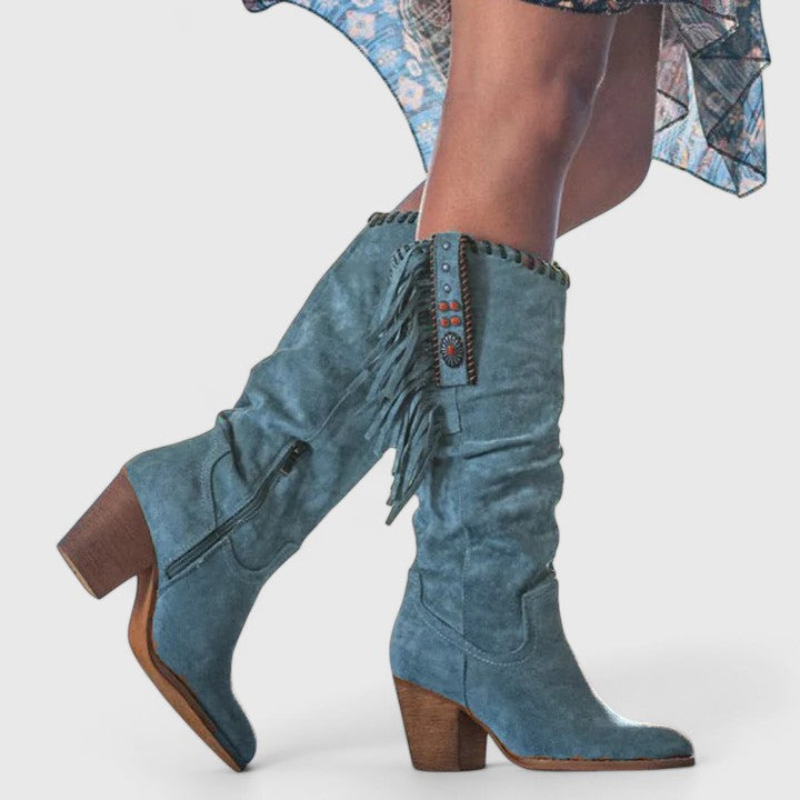 Damenstiefel Vintage Reißverschluss Schnürung rutschfester Absatz bequem