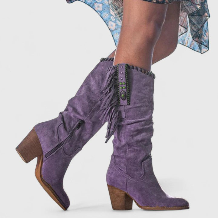 Damenstiefel Vintage Reißverschluss Schnürung rutschfester Absatz bequem