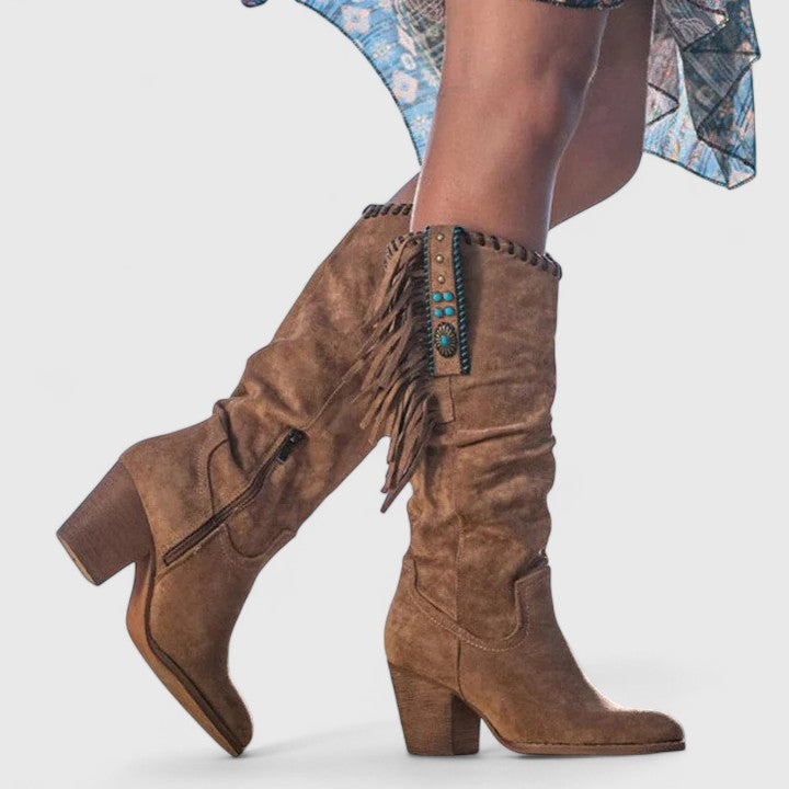 Damenstiefel Vintage Reißverschluss Schnürung rutschfester Absatz bequem